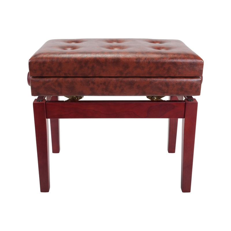 CPS-6AS-MAH-Crown Deluxe Tufted Height Adjustable Piano Stool with Storage Compartment (Mahogany)-Living Music