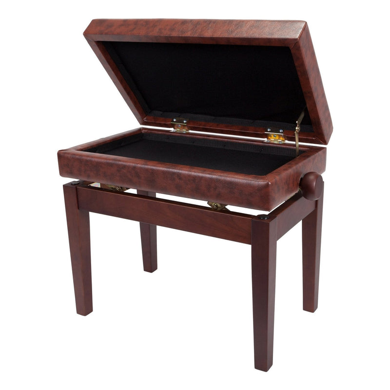 -Crown Deluxe Tufted Height Adjustable Piano Stool with Storage Compartment (Walnut)-Living Music