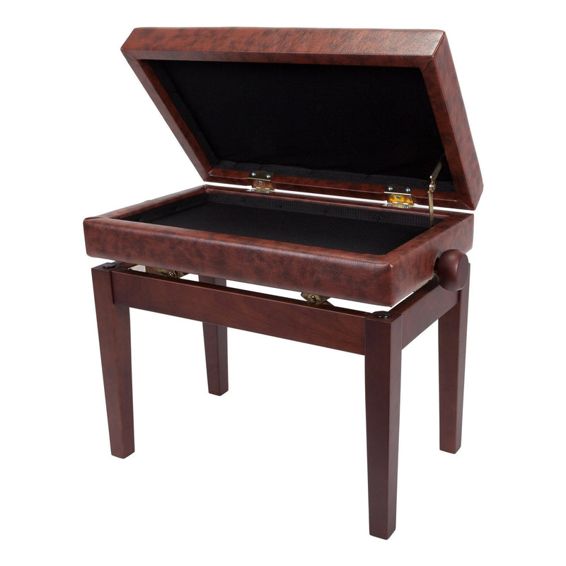 CPS-6AS-WAL-Crown Deluxe Tufted Height Adjustable Piano Stool with Storage Compartment (Walnut)-Living Music
