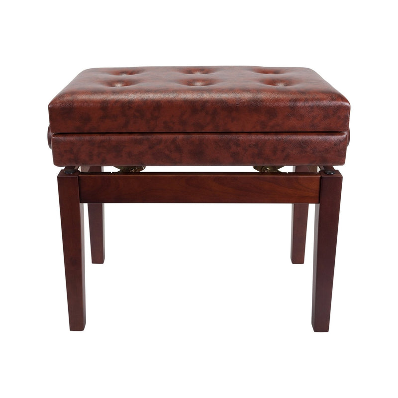 -Crown Deluxe Tufted Height Adjustable Piano Stool with Storage Compartment (Walnut)-Living Music