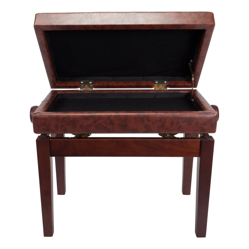 -Crown Deluxe Tufted Height Adjustable Piano Stool with Storage Compartment (Walnut)-Living Music