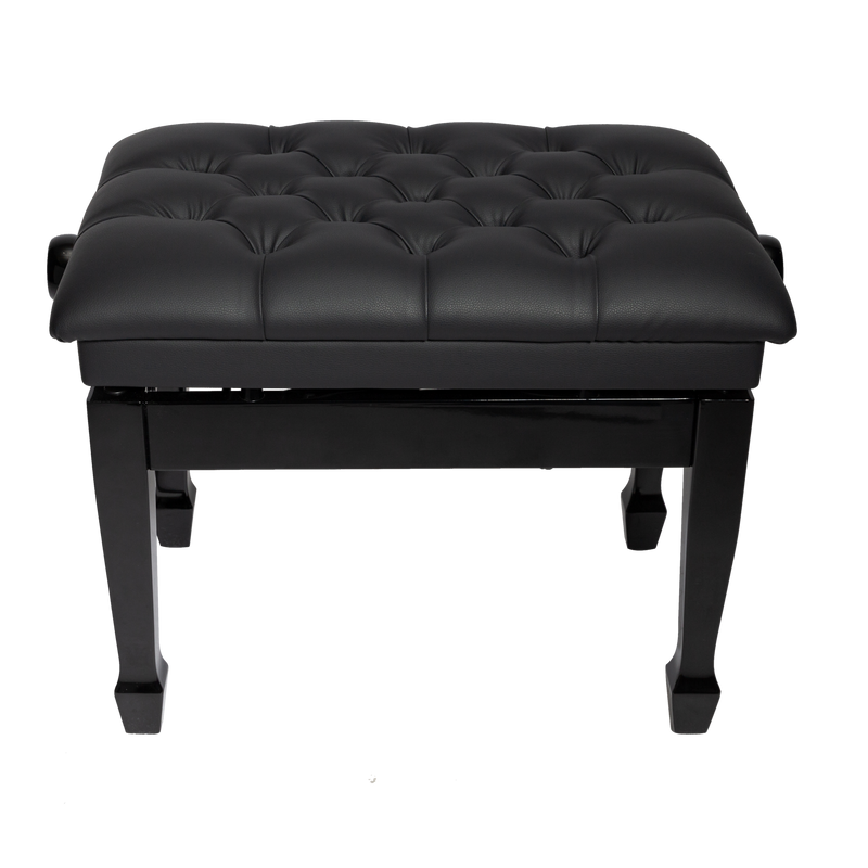-Crown Deluxe Tufted Hydraulic Height Adjustable Piano Bench (Black)-Living Music