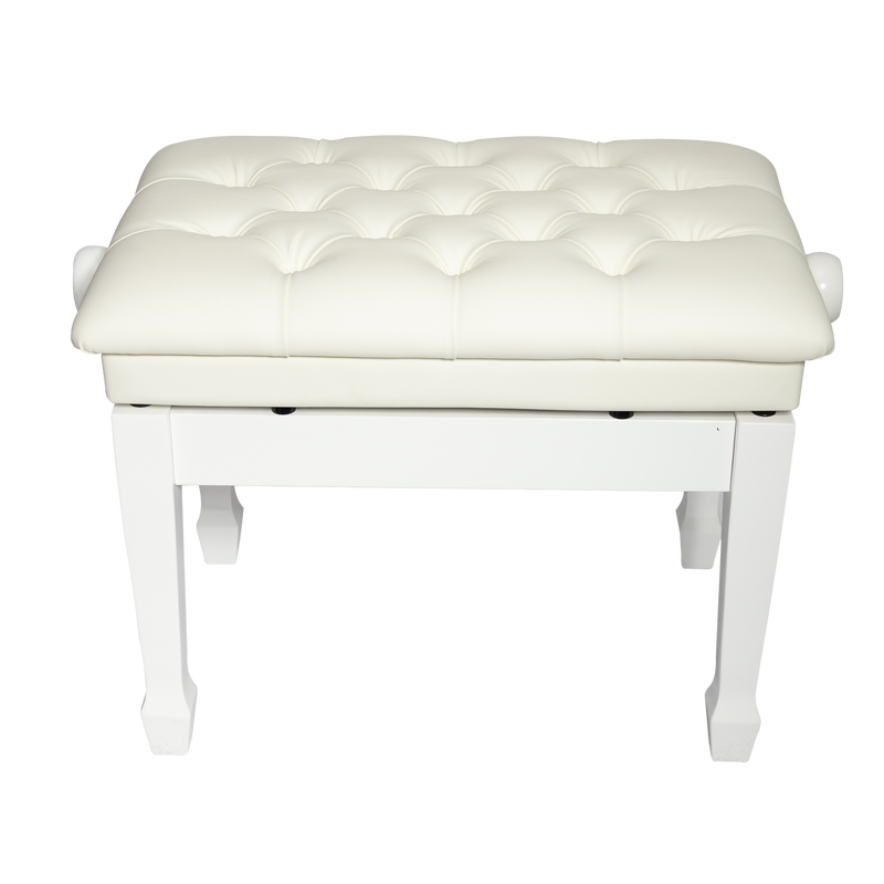 -Crown Deluxe Tufted Hydraulic Height Adjustable Piano Bench (White)-Living Music