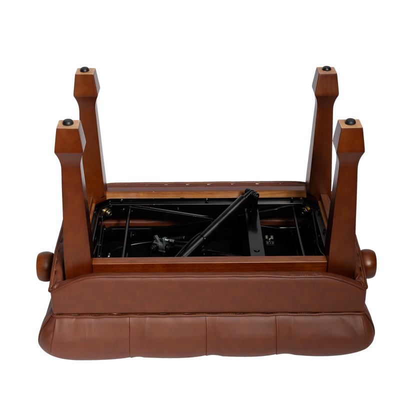 -Crown Premium Skirted & Tufted Hydraulic Height Adjustable Piano Bench (Walnut)-Living Music