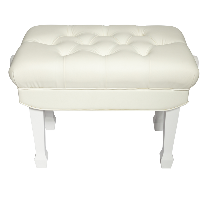 -Crown Premium Skirted & Tufted Hydraulic Height Adjustable Piano Bench (White)-Living Music