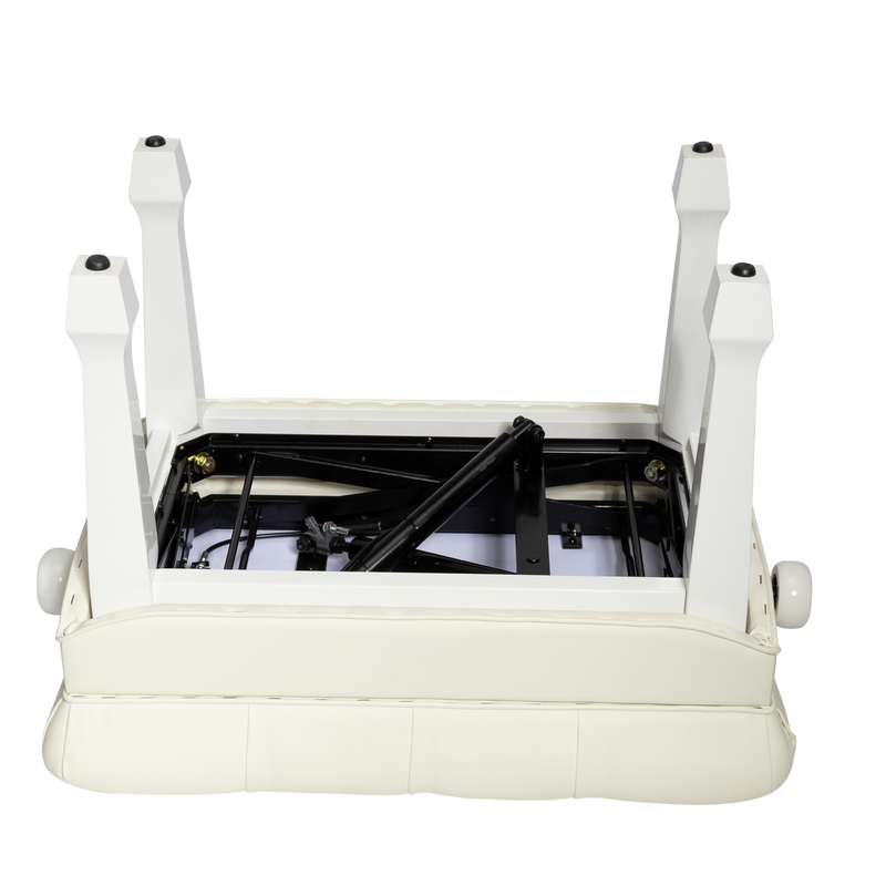 -Crown Premium Skirted & Tufted Hydraulic Height Adjustable Piano Bench (White)-Living Music