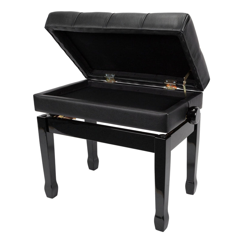 CPS-7AS-BLK-Crown Premium Tufted Double Padded Height Adjustable Piano Stool with Storage Compartment (Black)-Living Music