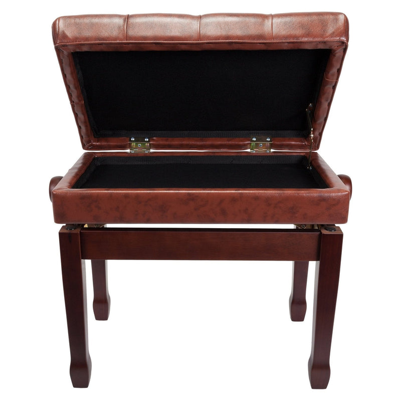 CPS-7AS-WAL-Crown Premium Tufted Double Padded Height Adjustable Piano Stool with Storage Compartment (Walnut)-Living Music