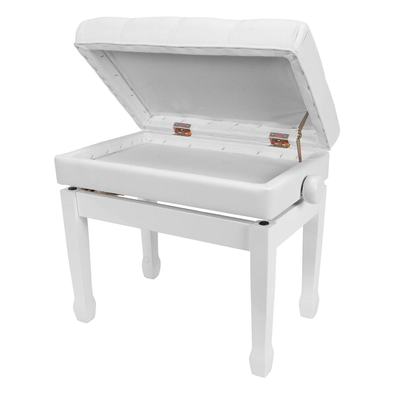-Crown Premium Tufted Double Padded Height Adjustable Piano Stool with Storage Compartment (White)-Living Music