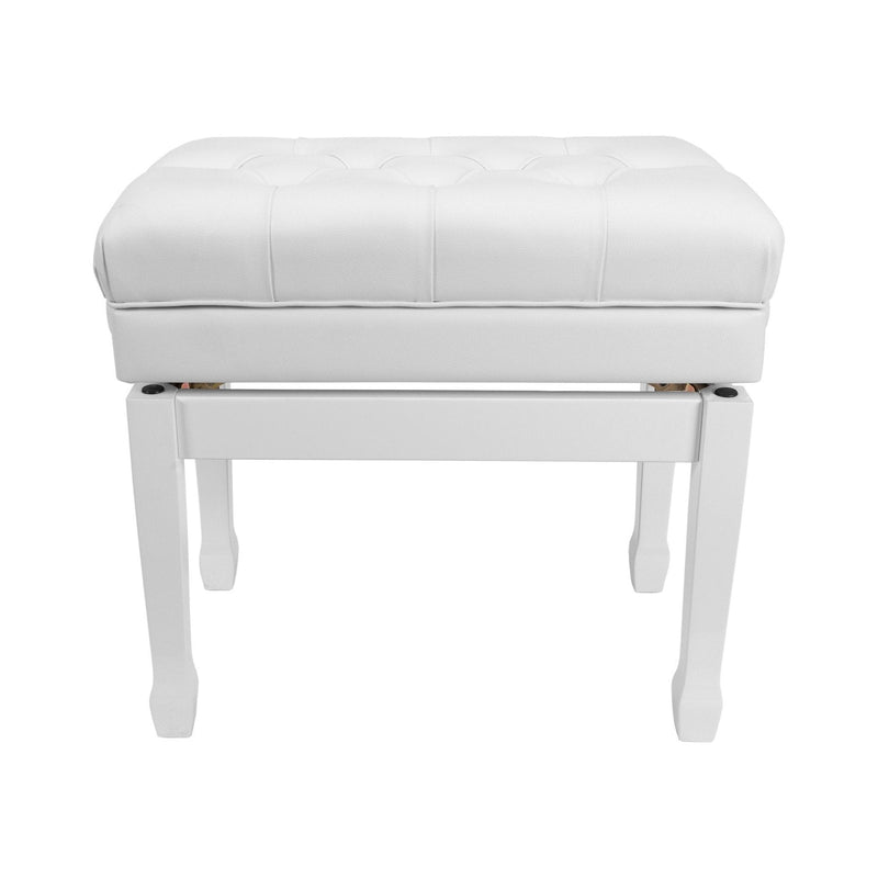 -Crown Premium Tufted Double Padded Height Adjustable Piano Stool with Storage Compartment (White)-Living Music