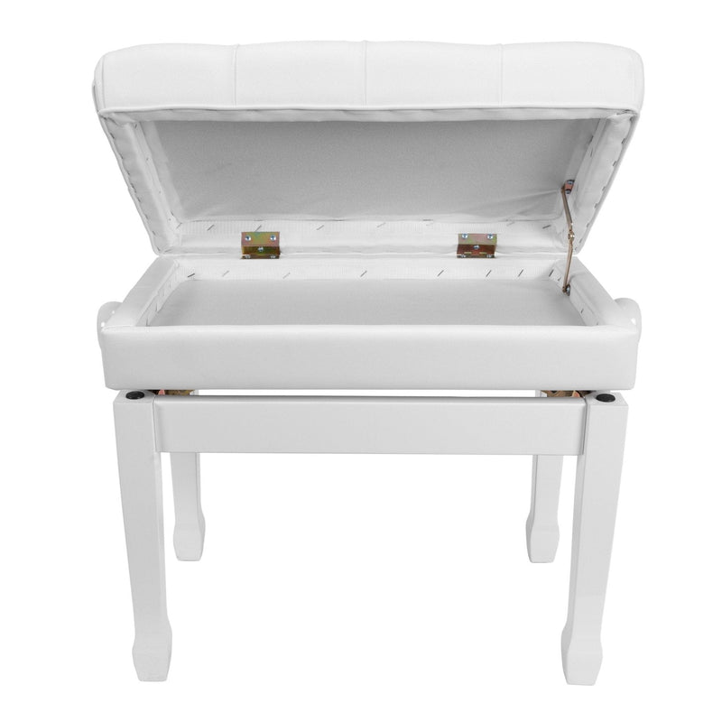 -Crown Premium Tufted Double Padded Height Adjustable Piano Stool with Storage Compartment (White)-Living Music