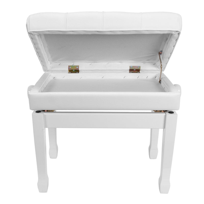 CPS-7AS-WHT-Crown Premium Tufted Double Padded Height Adjustable Piano Stool with Storage Compartment (White)-Living Music