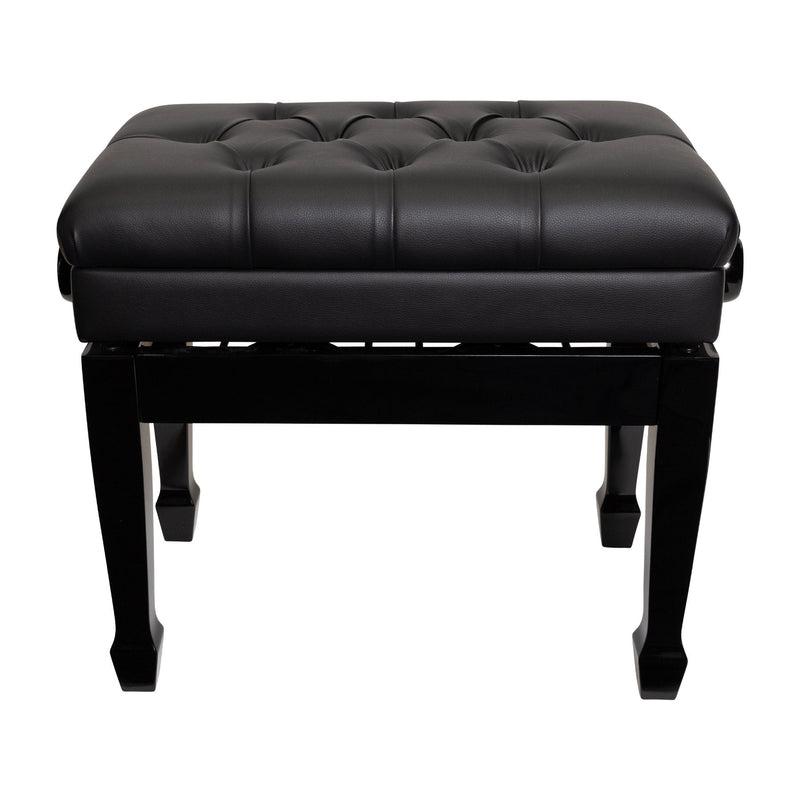 -Crown Tufted Height Adjustable Piano Stool with Storage Compartment (Black)-Living Music