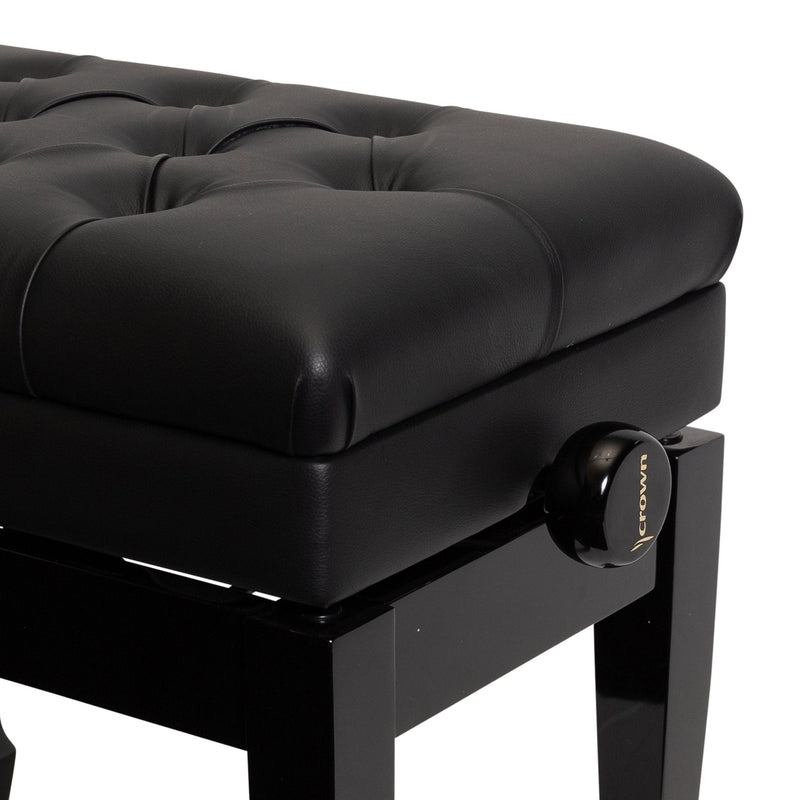 -Crown Tufted Height Adjustable Piano Stool with Storage Compartment (Black)-Living Music