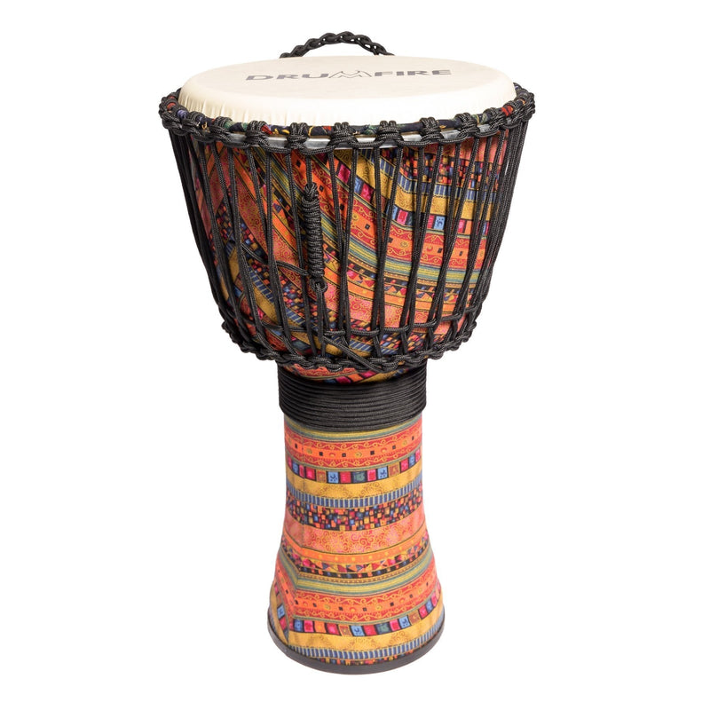 -Drumfire 12" Synthetic Head Rope Djembe (Multicolour)-Living Music