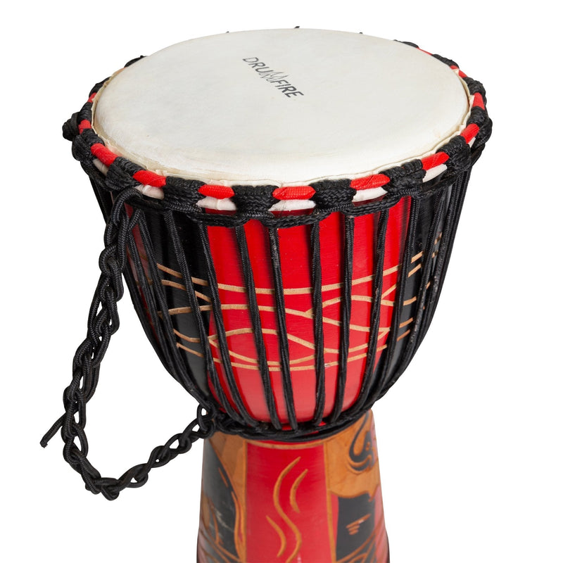 DFP-MAJ10-RED-Drumfire 'Majestic Series' 10" Natural Hide Traditional Rope Djembe (Red)-Living Music