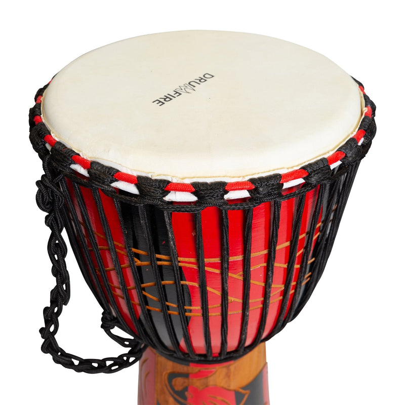 DFP-MAJ12-RED-Drumfire 'Majestic Series' 12" Natural Hide Traditional Rope Djembe (Red)-Living Music