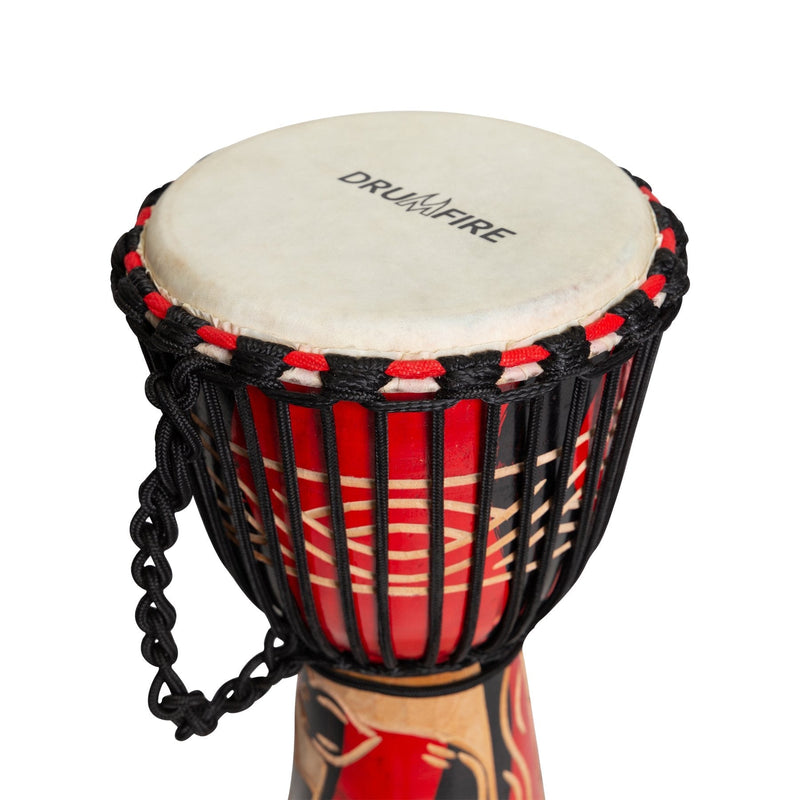 DFP-MAJ8-RED-Drumfire 'Majestic Series' 8" Natural Hide Traditional Rope Djembe (Red)-Living Music