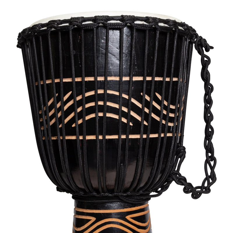 DFP-TRB12-BLK-Drumfire 'Tribal Series' 12" Natural Hide Traditional Rope Djembe (Black)-Living Music