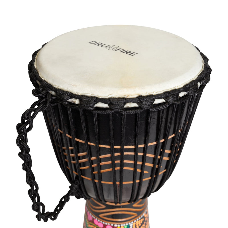 DFP-TRB12-BLK-Drumfire 'Tribal Series' 12" Natural Hide Traditional Rope Djembe (Black)-Living Music