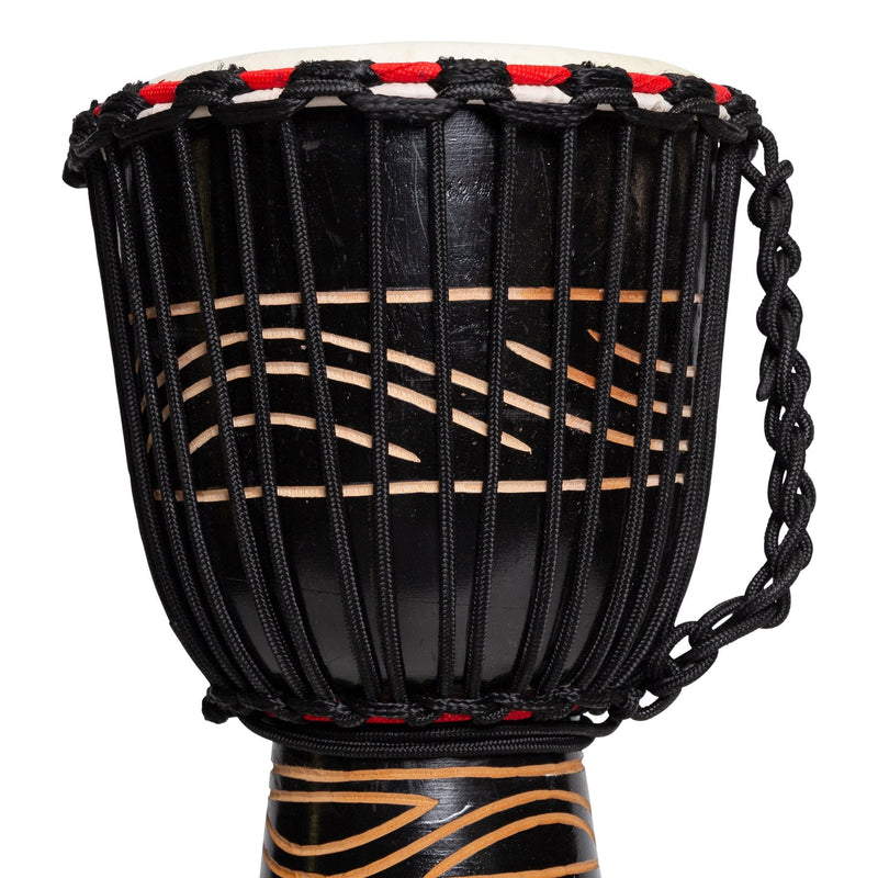 DFP-TRB8-BLK-Drumfire 'Tribal Series' 8" Natural Hide Traditional Rope Djembe (Black)-Living Music