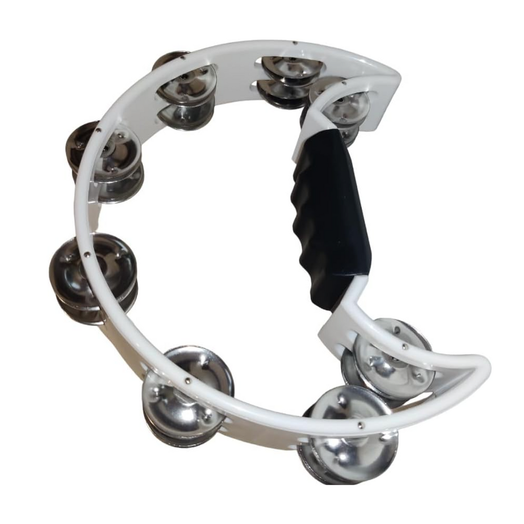 -Drumfire Half Moon ABS Tambourine Single Row Jingles (White)-Living Music