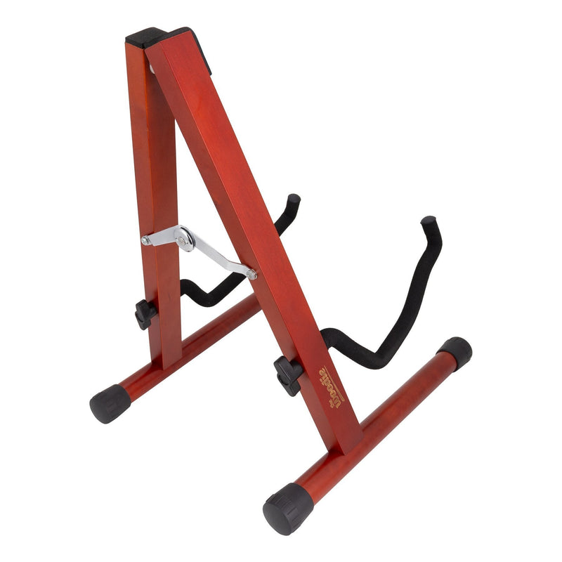 -Fretz 'Woodie 5' Wooden Folding A-Frame Acoustic and Electric Guitar Stand (Red Stain)-Living Music