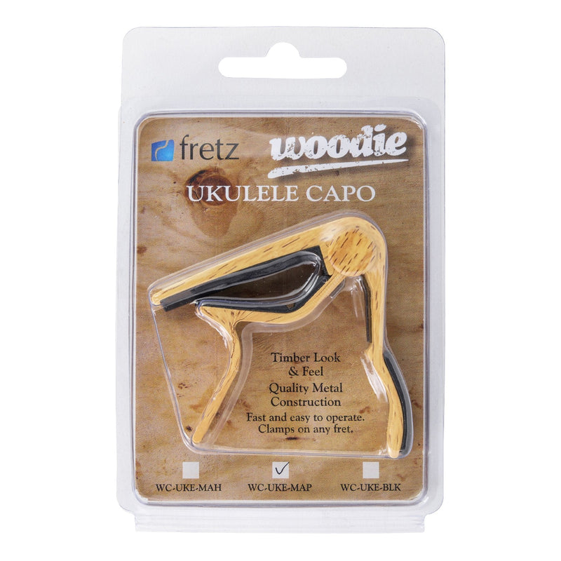 WC-UKE-MAP-Fretz 'Woodie' Trigger-Style Ukulele Capo (Maple)-Living Music