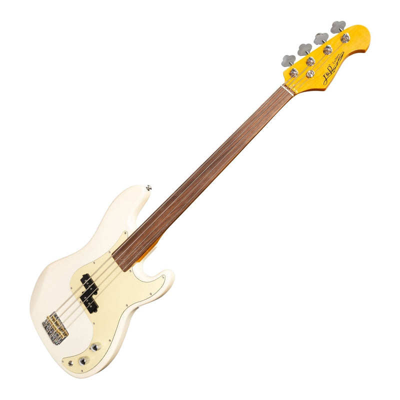 -J&D Luthiers 4-String PB-Style Fretless Electric Bass Guitar (Cream)-Living Music