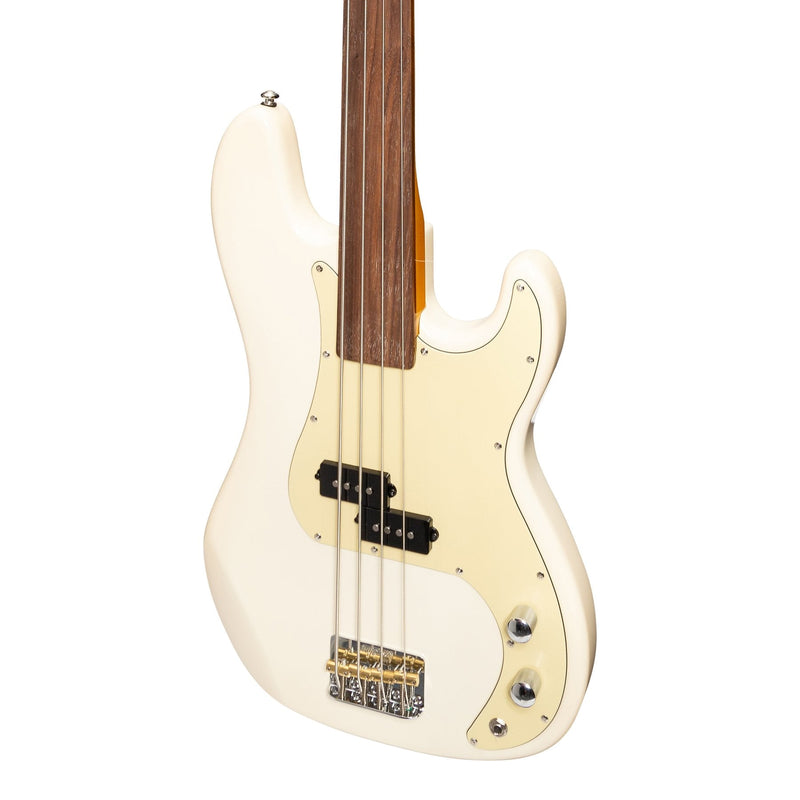 -J&D Luthiers 4-String PB-Style Fretless Electric Bass Guitar (Cream)-Living Music