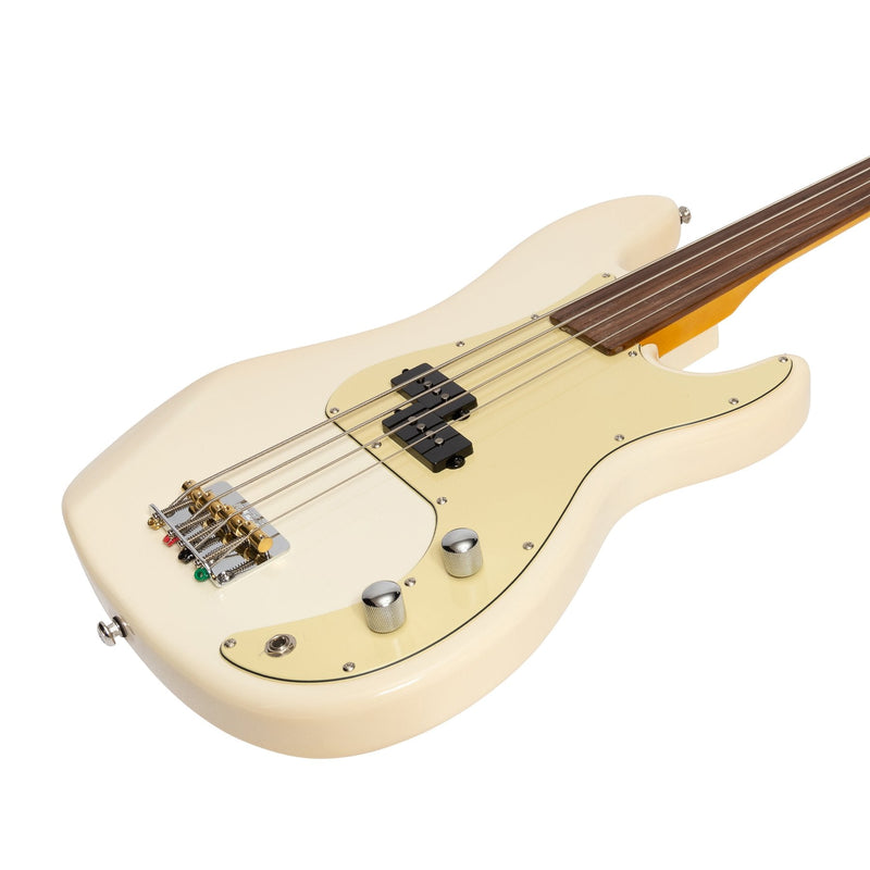 -J&D Luthiers 4-String PB-Style Fretless Electric Bass Guitar (Cream)-Living Music
