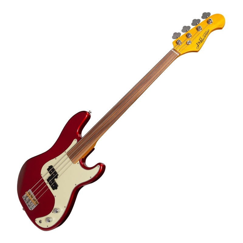 -J&D Luthiers 4-String PB-Style Fretless Electric Bass Guitar (Crimson)-Living Music
