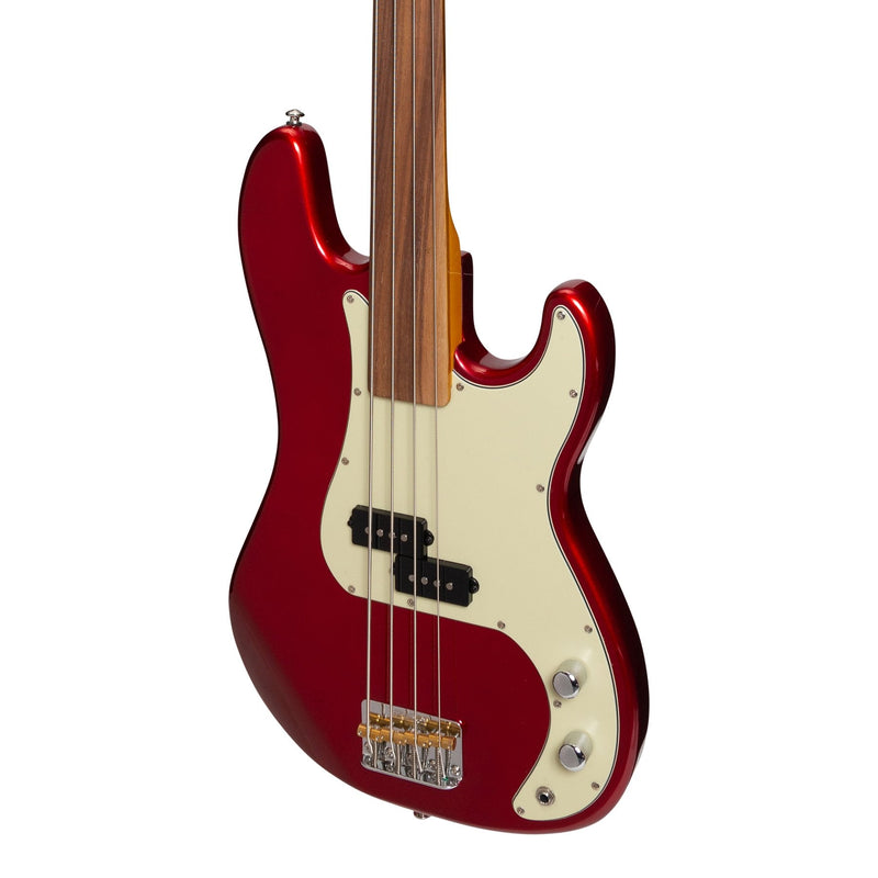 JD-PB63F-CRMSN-J&D Luthiers 4-String PB-Style Fretless Electric Bass Guitar (Crimson)-Living Music