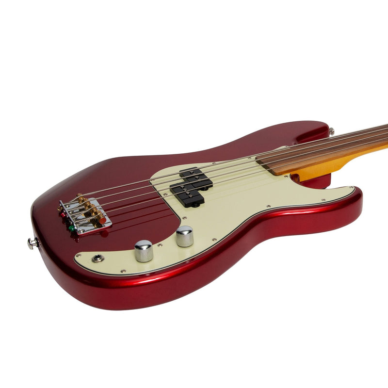 -J&D Luthiers 4-String PB-Style Fretless Electric Bass Guitar (Crimson)-Living Music