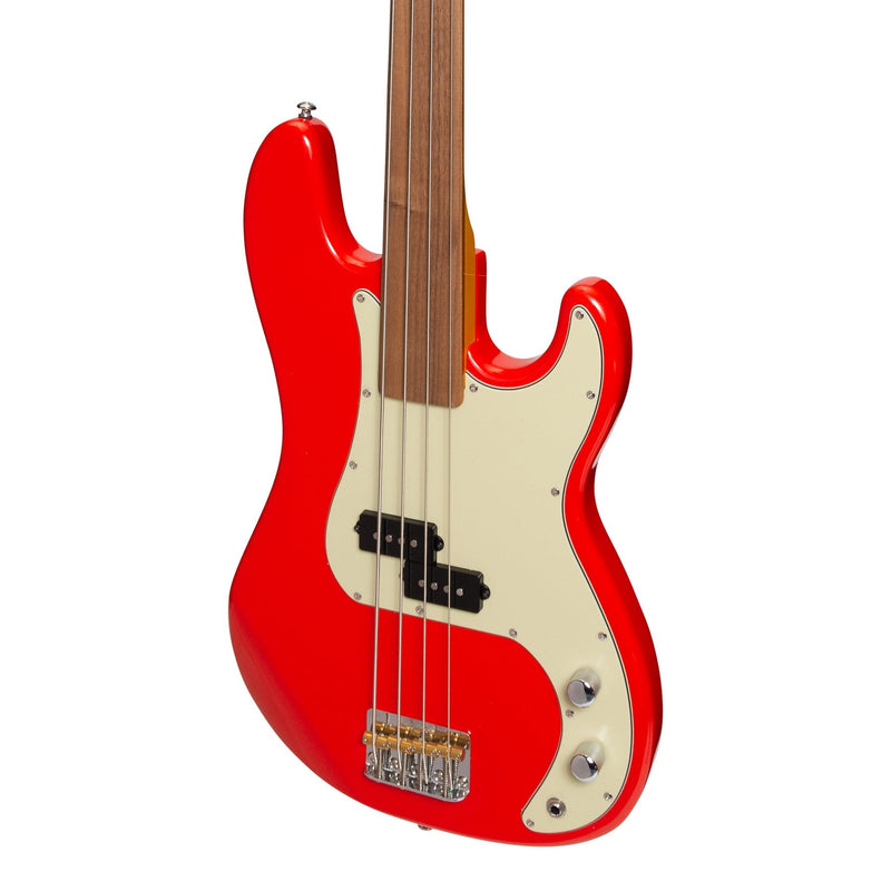 JD-PB63F-RED-J&D Luthiers 4-String PB-Style Fretless Electric Bass Guitar (Red)-Living Music