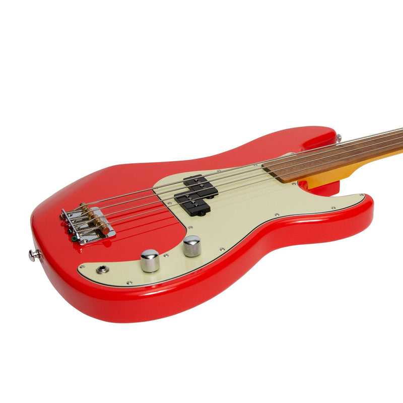 -J&D Luthiers 4-String PB-Style Fretless Electric Bass Guitar (Red)-Living Music
