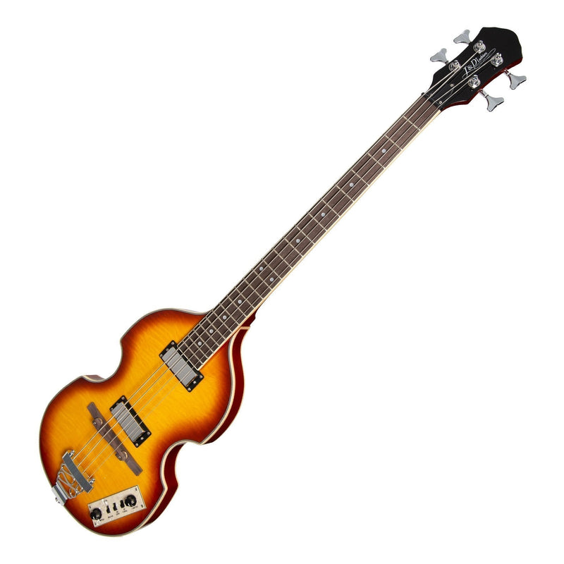 JD-BB10-HB-J&D Luthiers 4-String Violin-Style Electric Bass Guitar (Honey Burst)-Living Music