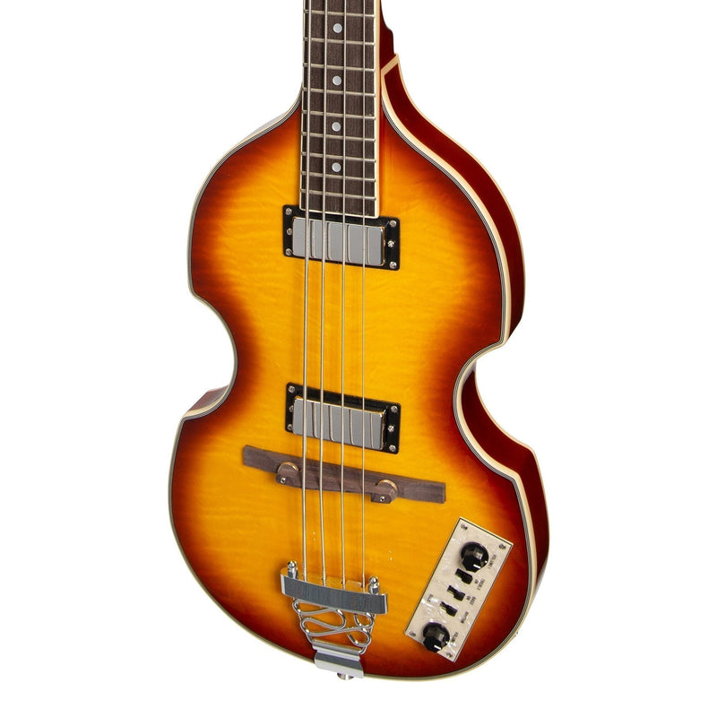 -J&D Luthiers 4-String Violin-Style Electric Bass Guitar (Honey Burst)-Living Music