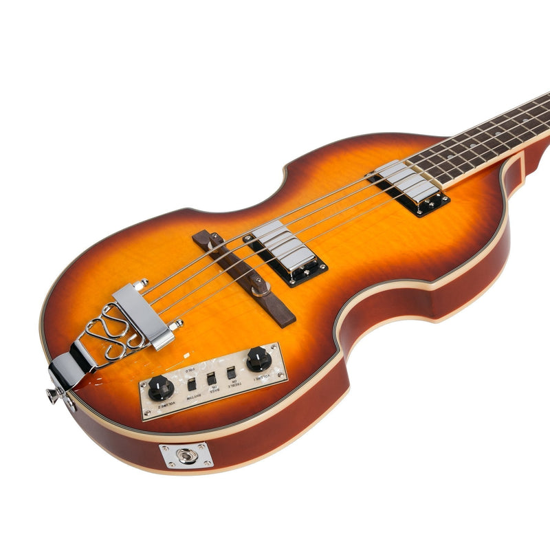 -J&D Luthiers 4-String Violin-Style Electric Bass Guitar (Honey Burst)-Living Music