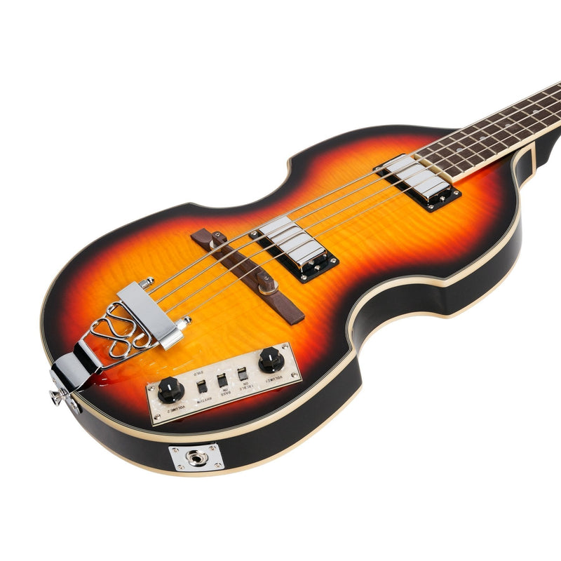 JD-BB10-TSB-J&D Luthiers 4-String Violin-Style Electric Bass Guitar (Tobacco Sunburst)-Living Music