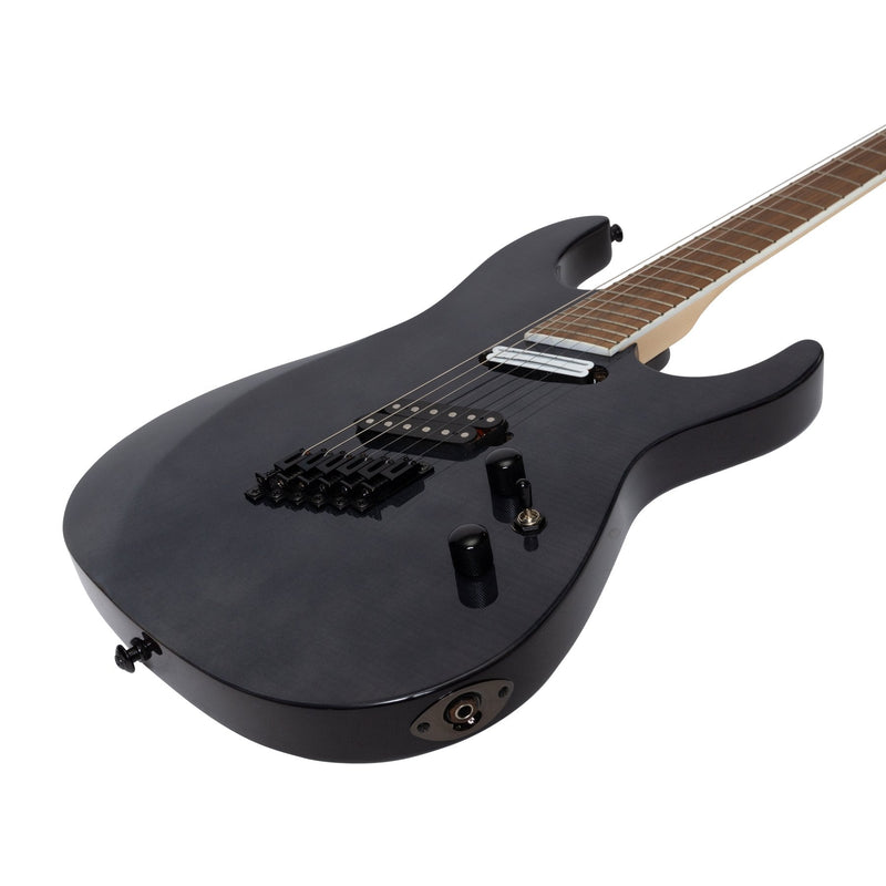 JD-FF60-TBK-J&D Luthiers FF60 Contemporary Multi-Scale Electric Guitar (Transparent Black)-Living Music
