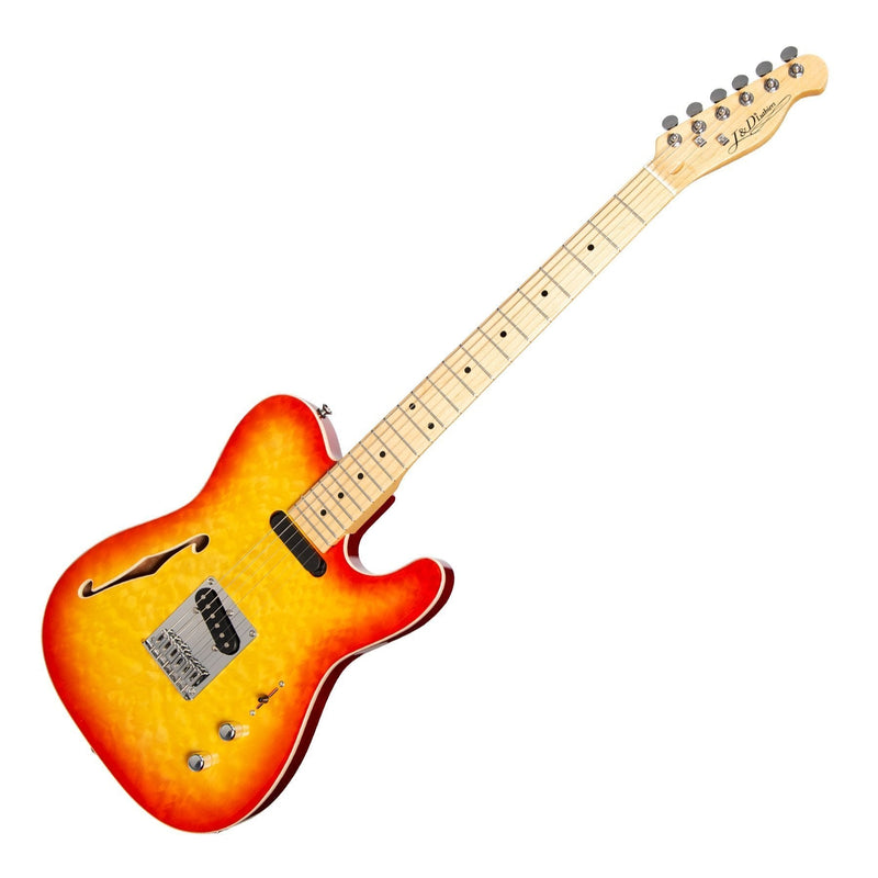 JD-TL3F-CSB-J&D Luthiers Flame Maple Thinline TE-Style Electric Guitar (Cherry Sunburst)-Living Music