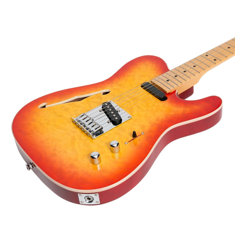 JD-TL3F-CSB-J&D Luthiers Flame Maple Thinline TE-Style Electric Guitar (Cherry Sunburst)-Living Music