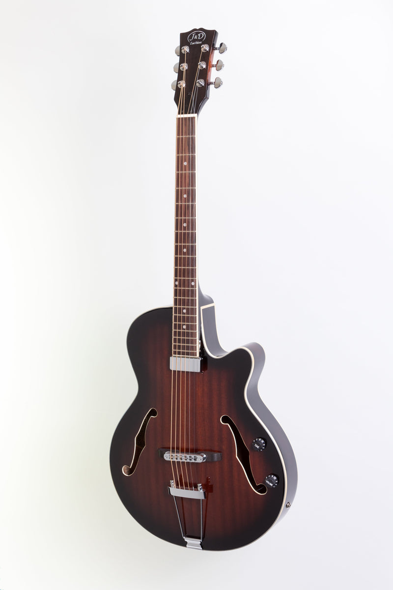 JD-AG20CE-VSB-SPEC-J&D Luthiers Hollow Body Archtop Cutaway Electric Guitar (Vintage Sunburst)-Living Music