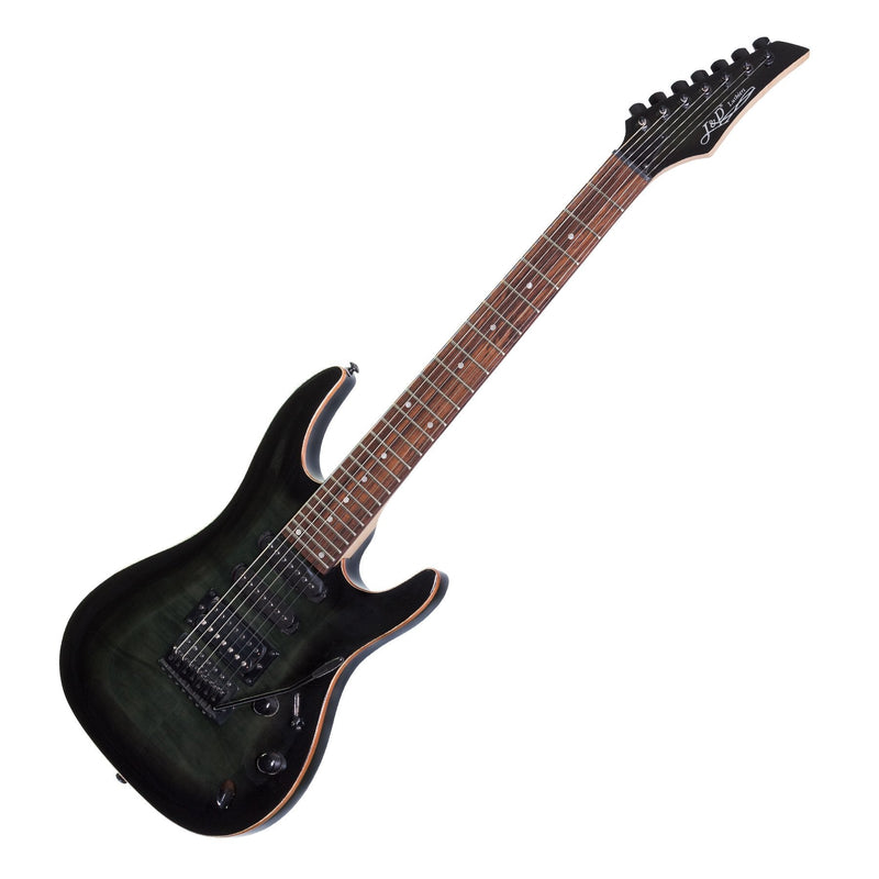 JD-IE97-TBK-J&D Luthiers IE9 7-String Contemporary Electric Guitar (Transparent Black)-Living Music