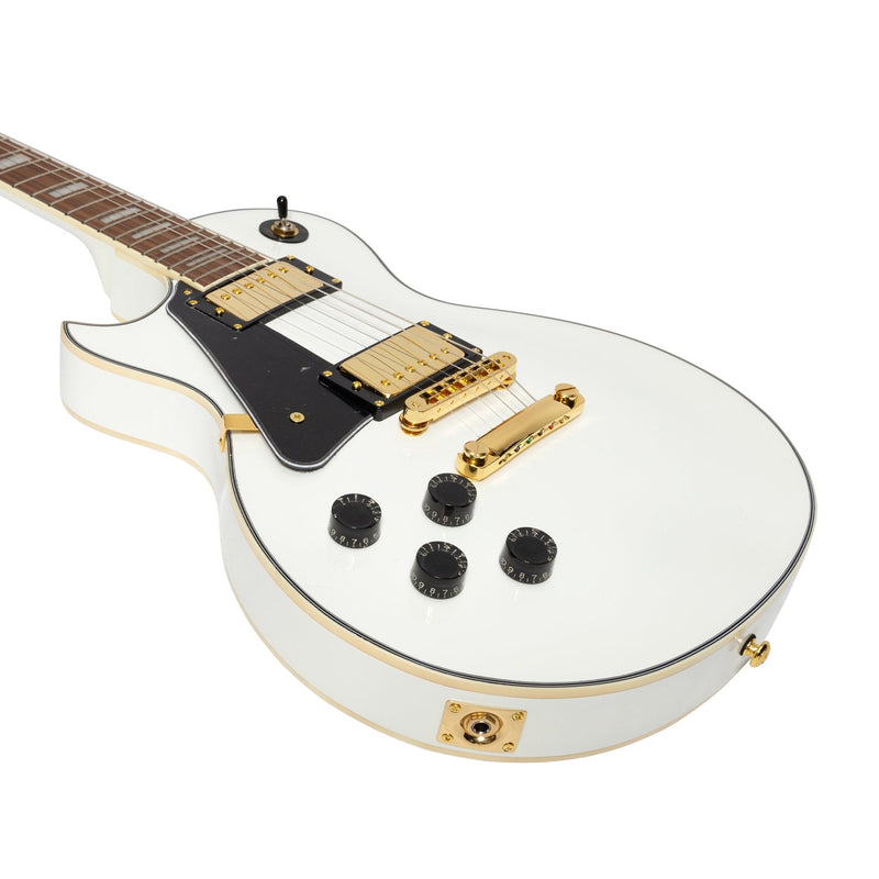 JD-DLCL-WHT-J&D Luthiers Left Handed LP-Custom Style Electric Guitar (White)-Living Music