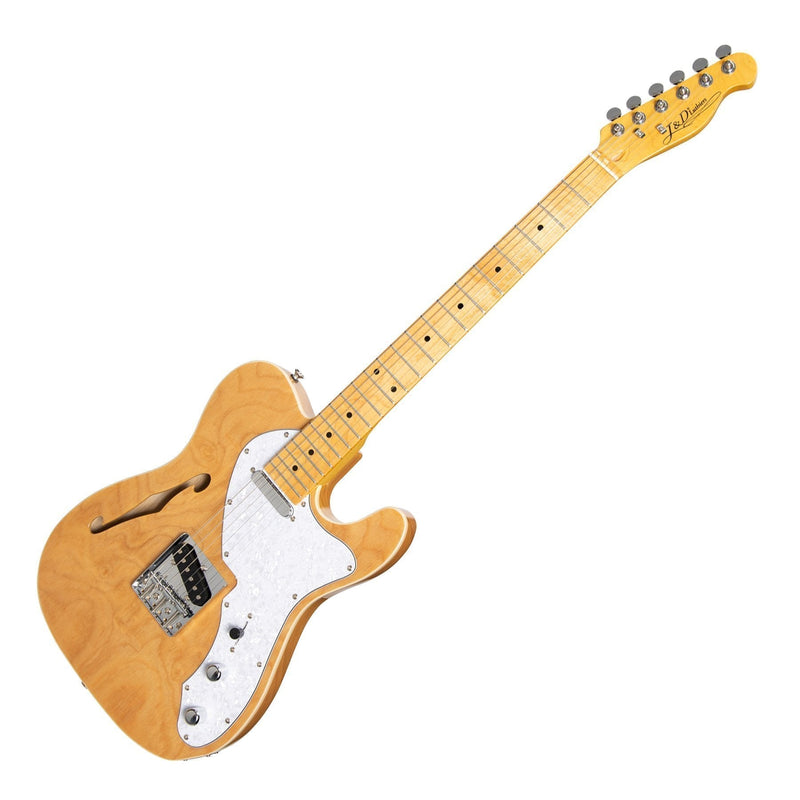 -J&D Luthiers Solid Ash Thinline TE-Style Electric Guitar (Natural Gloss)-Living Music