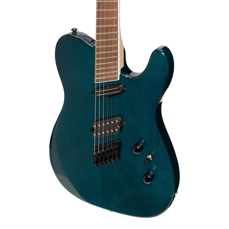 -J&D Luthiers TF60 Contemporary 'TL' Style Multi-Scale Electric Guitar (Transparent Blue)-Living Music