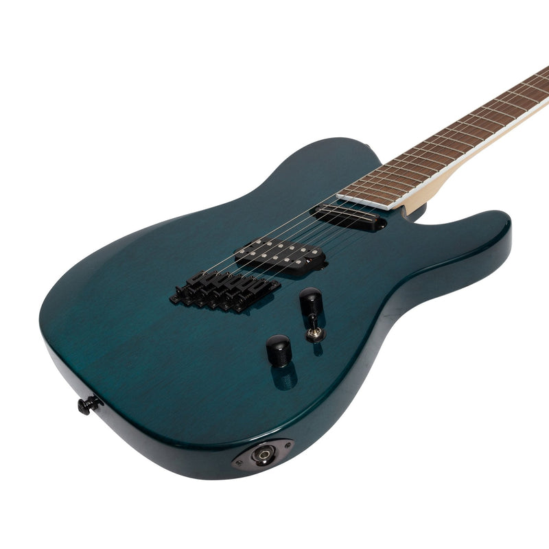 -J&D Luthiers TF60 Contemporary 'TL' Style Multi-Scale Electric Guitar (Transparent Blue)-Living Music