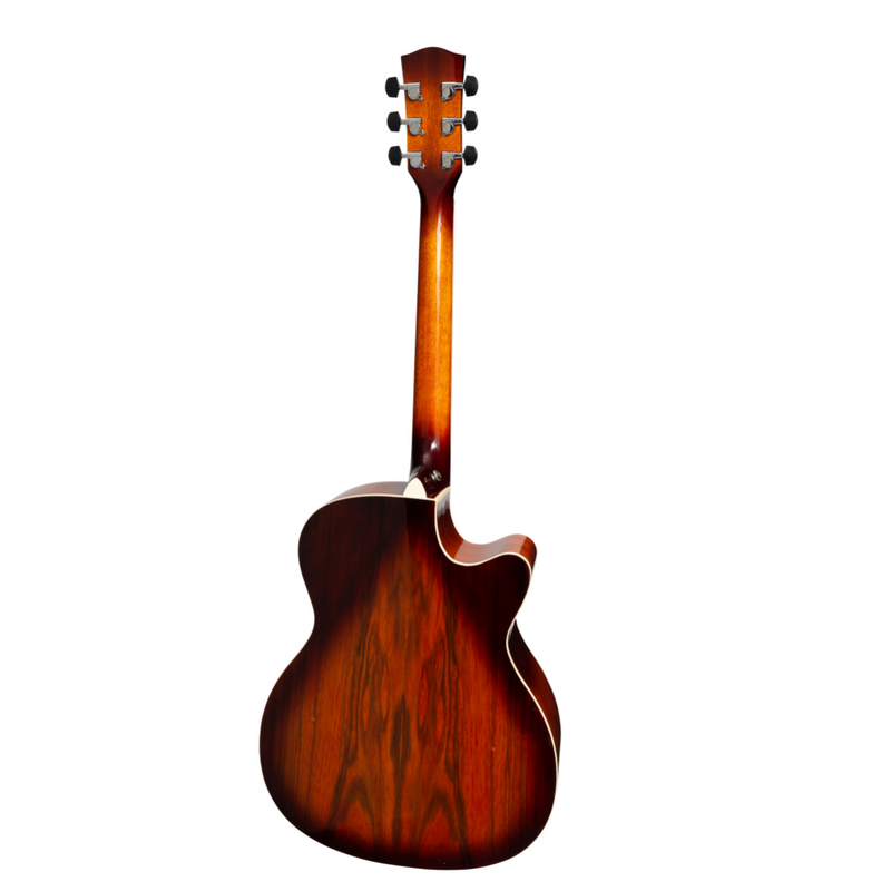 -Martinez '31 Series' Daowood Small Body Left Handed Acoustic-Electric Cutaway Guitar (African Brownburst)-Living Music